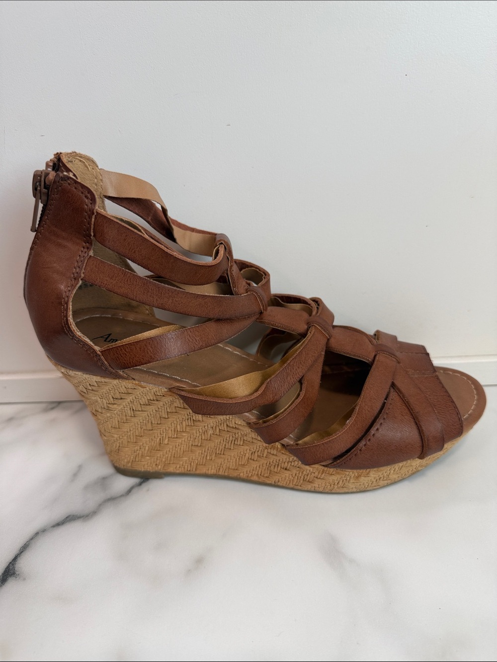 American Eagle Brown Strappy Woven Wedge Sandals Size 7.5